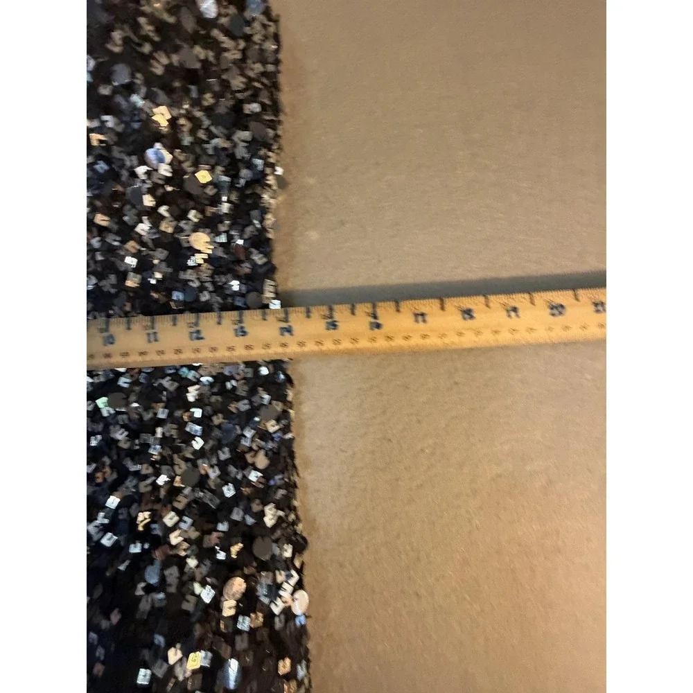 Adrianna Papell Dress Womens 8 Black Sequin Strapless Tulle Maxi Gown Formal